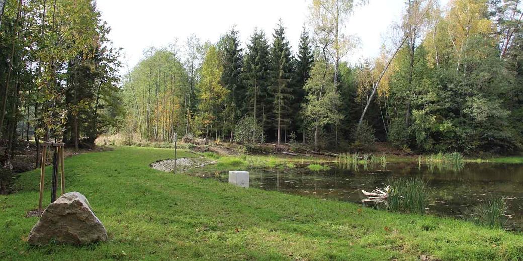 Zrekonstruovaný Hliněný rybník v PR U Sedmi rybníků.